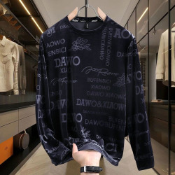 Thin fashion sweatshirt long-sleeved gold velvet high-end men's round-neck new casual bottom