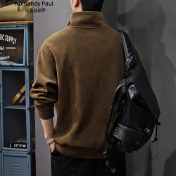 Corduroy sweatshirt retro style men's long-sleeved polo shirt half-zipper stand-up collar top