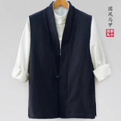 Cotton and linen vest men's Chinese new Chinese national style thin casual buckle loose coat vest