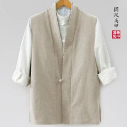 Cotton and linen vest men's Chinese new Chinese national style thin casual buckle loose coat vest