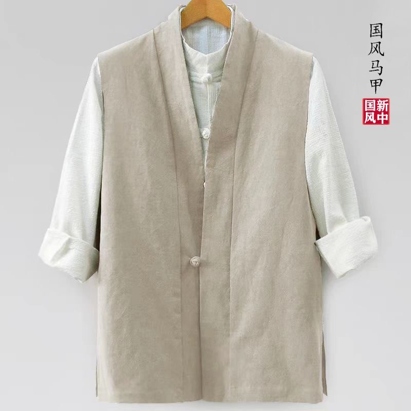 Cotton and linen vest men's Chinese new Chinese national style thin casual buckle loose coat vest