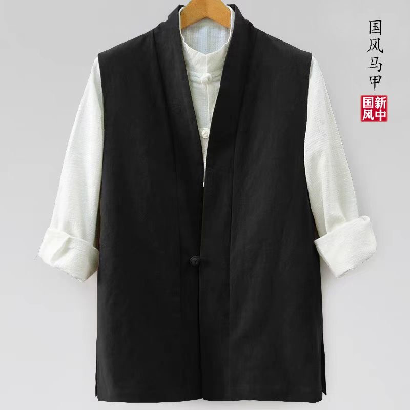 Cotton and linen vest men's Chinese new Chinese national style thin casual buckle loose coat vest