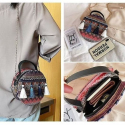 Ethnic minority bag pure handmade embroidery tassel waist bag
