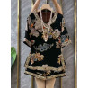 Heavy industry retro printed new Chinese suit women's summer new platter buckle temperament top two-piece set