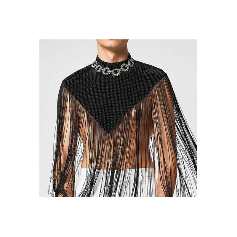 Stitching sleeveless cloak sexy men's street clothing high-neck vest shiny shawl outerwear