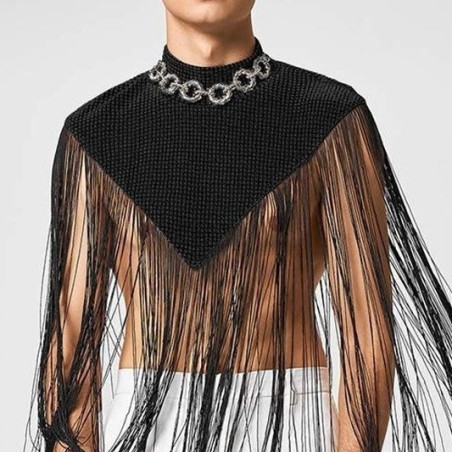 Stitching sleeveless cloak sexy men's street clothing high-neck vest shiny shawl outerwear