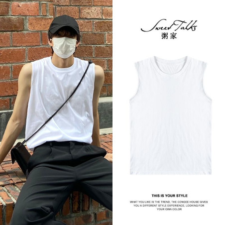 100% pure cotton T-shirt vest men's and women's loose casual undershirt