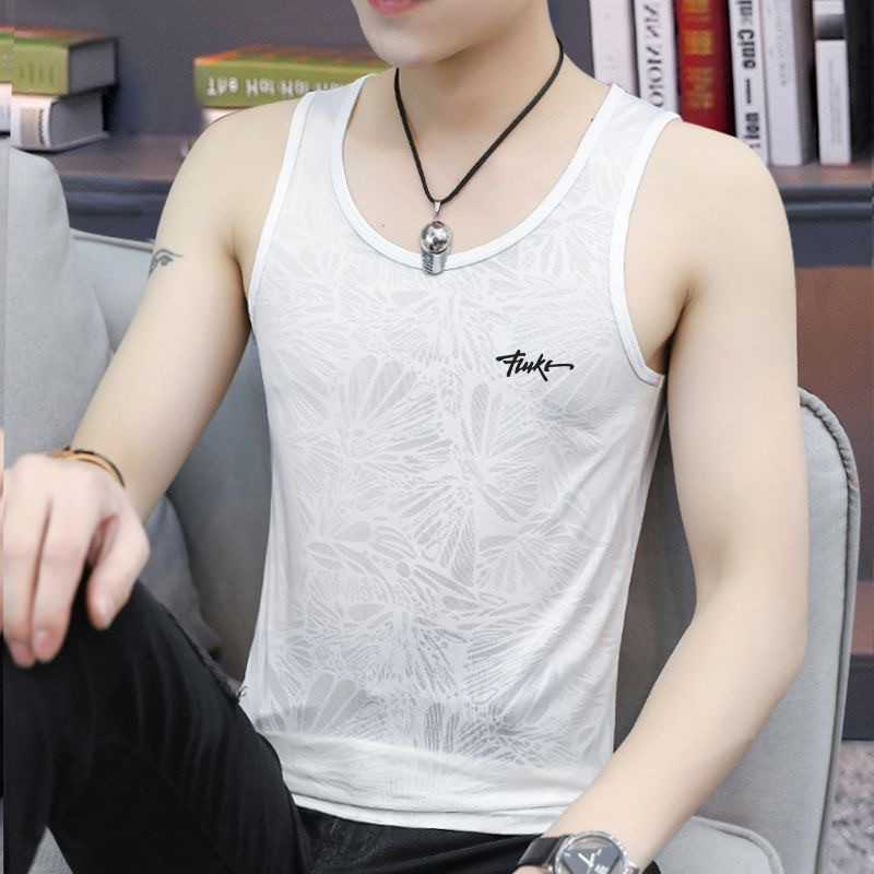 Ice silk cool vest men's thin breathable sports fitness sleeveless sweatshirt off-the-shoulder fashion