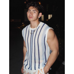 Striped street vest knitwear sleeveless fashion brand niche vest design sense street hollow top