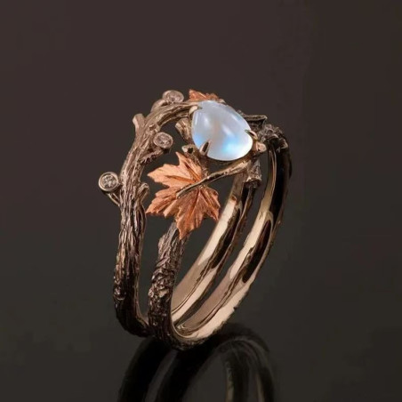 Antique Old Money Style Maple Leaf Moonstone Ring