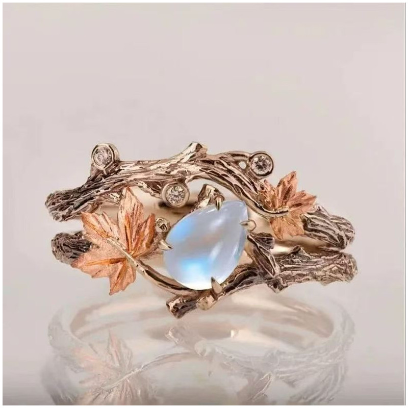 Antique Old Money Style Maple Leaf Moonstone Ring