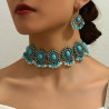 New ethnic retro gemstone geometric necklace earrings set