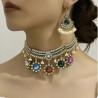 New ethnic retro gemstone geometric necklace earrings set
