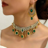 New ethnic retro gemstone geometric necklace earrings set
