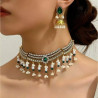 New ethnic retro gemstone geometric necklace earrings set