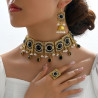 New ethnic retro gemstone geometric necklace earrings set