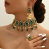New ethnic retro gemstone geometric necklace earrings set