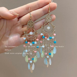 Women's ethnic style Miao silver tassel earrings