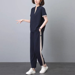 Fashionable foreign style suit mom's new loose casual two-piece set middle-aged mother age-reducing casual sports suit summer