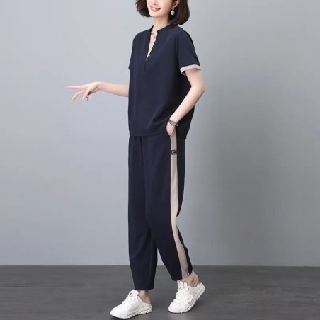 Fashionable foreign style suit mom's new loose casual two-piece set middle-aged mother age-reducing casual sports suit summer