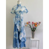 Original pure plant isatis root hand-dyed blue sleeve dress literary long skirt