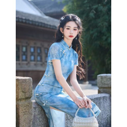 New Swiss Net Cheongsam Retro Republic of China Style Gentle Daily High-end Dress