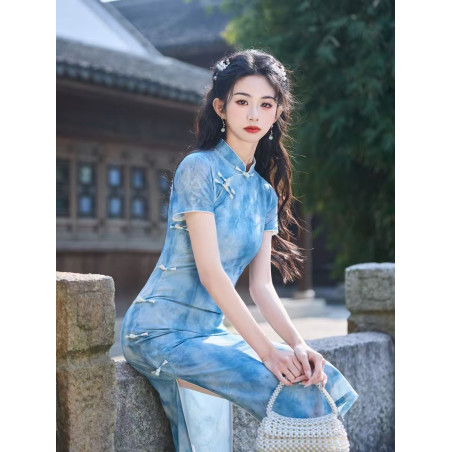 New Swiss Net Cheongsam Retro Republic of China Style Gentle Daily High-end Dress