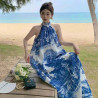 New French casual vacation A-line linen ink print design dress