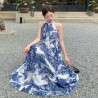 New French casual vacation A-line linen ink print design dress