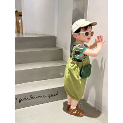 Children's bib pants boys' summer new striped vest set baby cute casual fashionable T-shirt