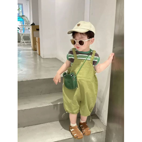 Children's bib pants boys' summer new striped vest set baby cute casual fashionable T-shirt