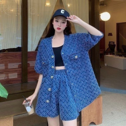 Plus size women's clothing 2025 summer new fat mm fashion temperament casual set women's hide flesh slim loose two-piece set