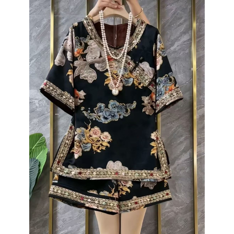 New Chinese style fashion suit national style buttoned medium and long two-piece suit