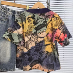 Boys' Nezha short-sleeved polo shirt, children's handsome lapel T-shirt, middle-aged children's tie-dyed