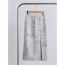 New Chinese style women's clothing blue printed brocade button