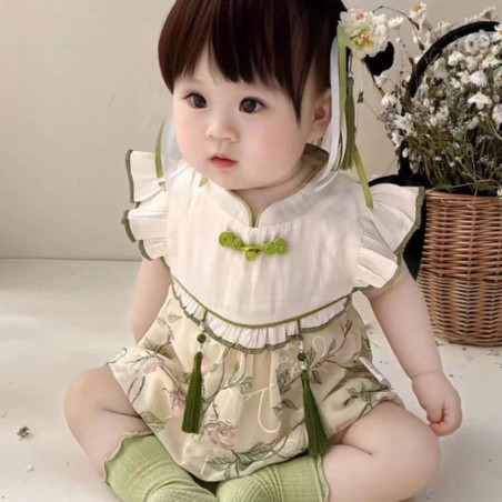 Baby clothes, cheongsam, baby girl, super cute, full moon, hundred days, summer thin jumpsuit
