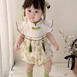 Baby clothes, cheongsam, baby girl, super cute, full moon, hundred days, summer thin jumpsuit