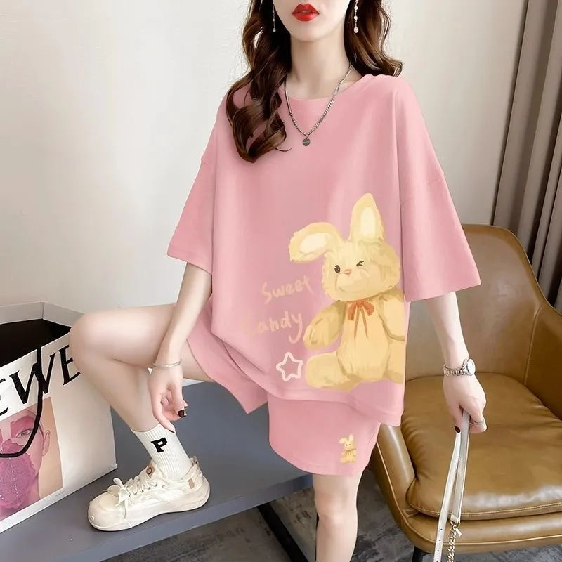 New extra-large size fat MM casual sports style two-piece set summer design sense fashion loose slimming pure cotton set