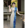 New Chinese style blue tie-dyed gradient cheongsam