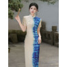 New Chinese style blue tie-dyed gradient cheongsam