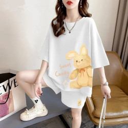 New extra-large size fat MM casual sports style two-piece set summer design sense fashion loose slimming pure cotton set