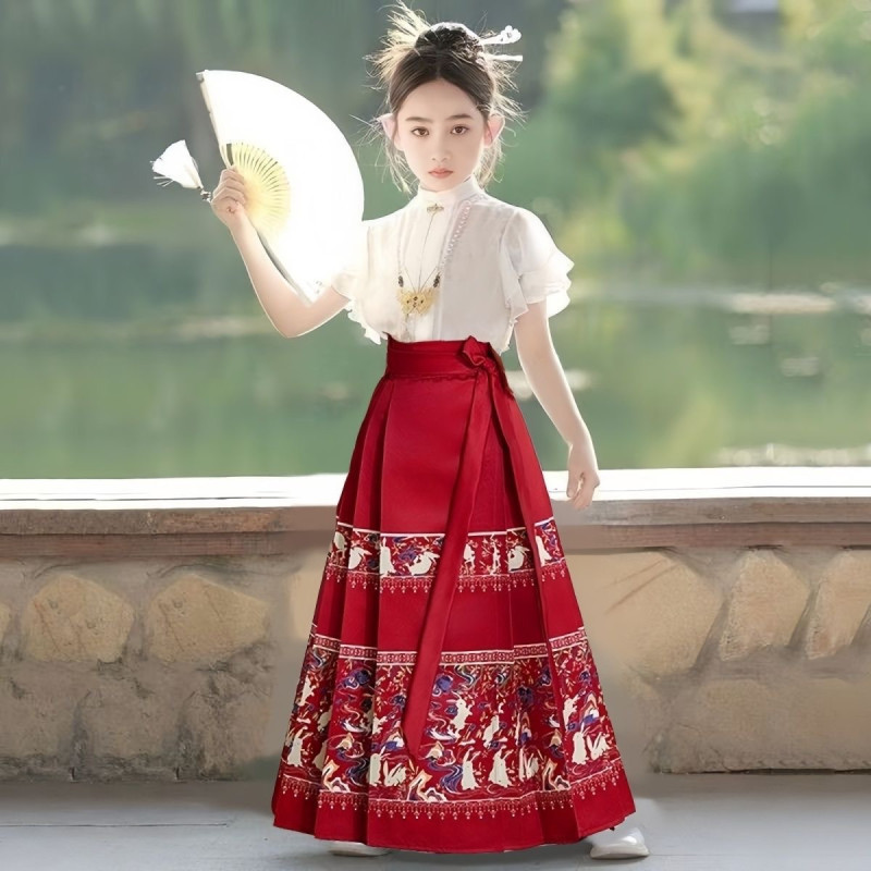 New Chinese-style children's Hanfu girls' horse skirt shirt Han element little girl Tang style