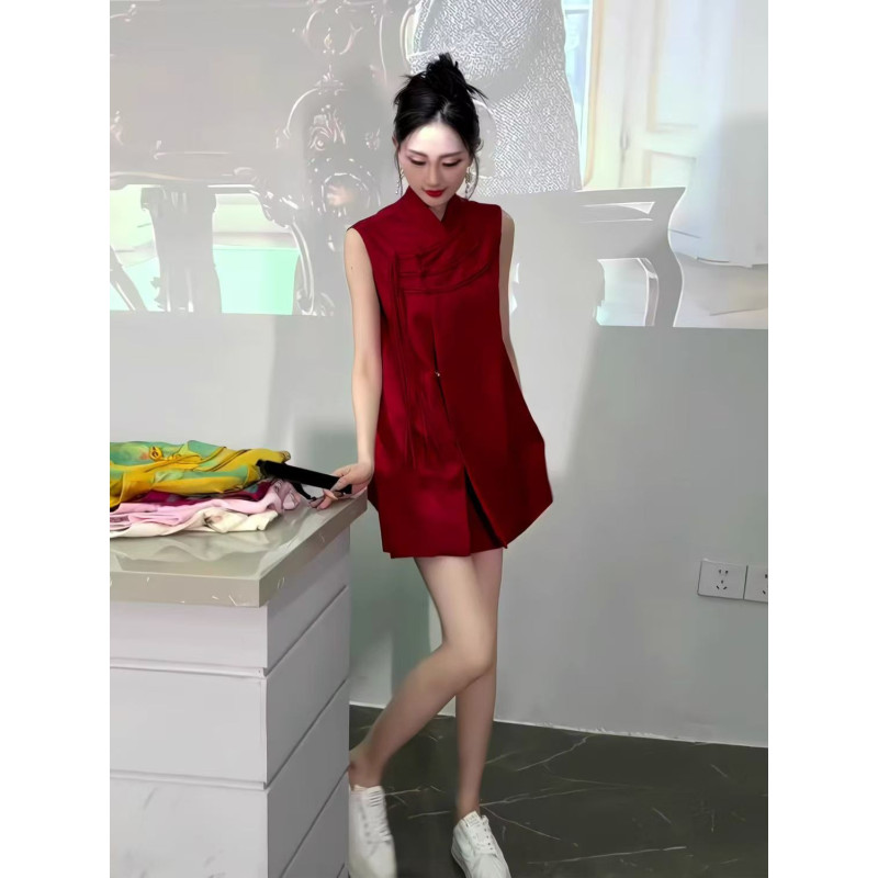 Jacquard cheongsam sleeveless improved new Chinese style fashion suit