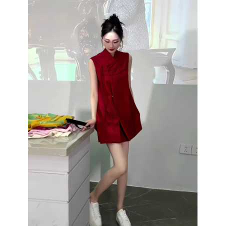 Jacquard cheongsam sleeveless improved new Chinese style fashion suit