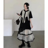 Retro design irregular vest + simple all-match T-shirt + spliced ​​A-line skirt three-piece suit