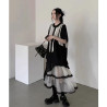 Retro design irregular vest + simple all-match T-shirt + spliced ​​A-line skirt three-piece suit