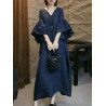 Design sense retro fashion lotus leaf round neck skirt summer new loose flesh-covering versatile slimming dress