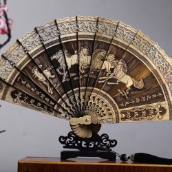Golden nanmu solid wood creative folding fan hollow carving classical Chinese style