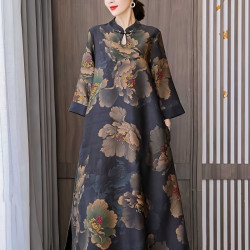 Noble and outstanding Xiangyun yarn dress, long cheongsam, slim temperament