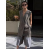 Casual suit vest set women's new V-neck medium and long horse clip five-piece pants two-piece set